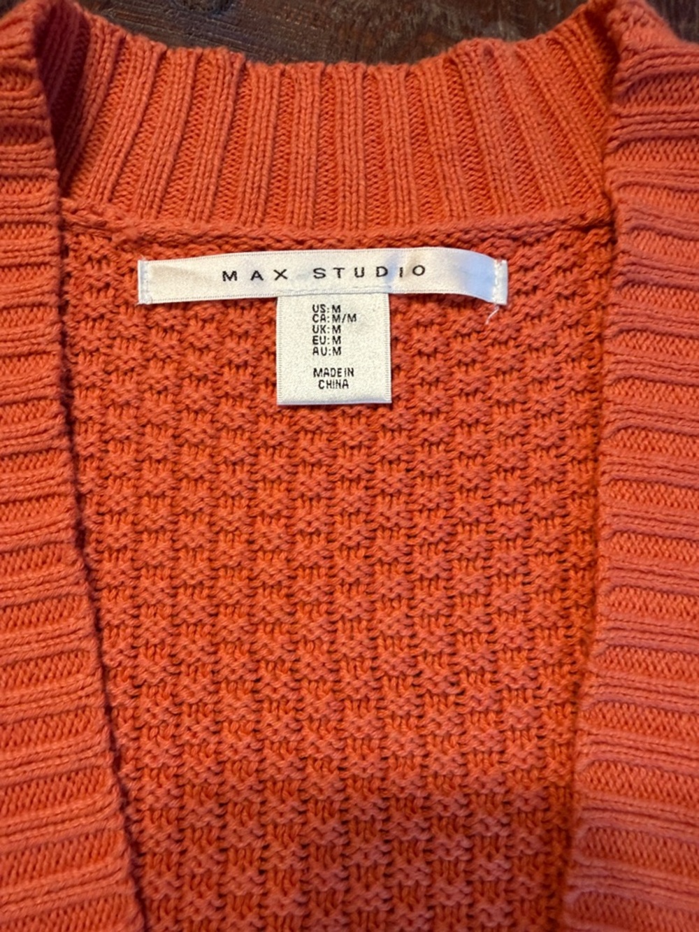 Max Studio Women’s M Burnt Orange Chunky Knit Cardigan Open Front Fall Sweater - Picture 4 of 9